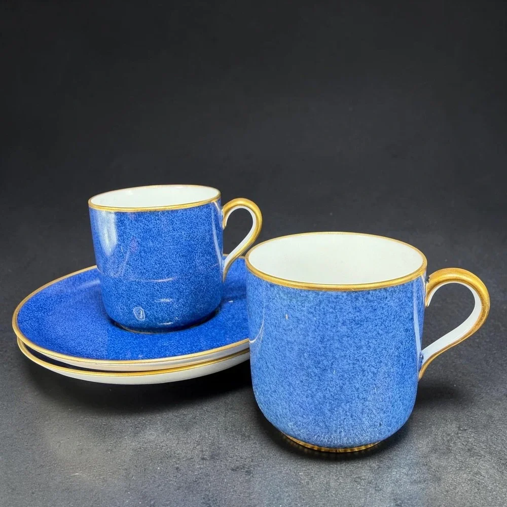 Spode Copeland China Cobalt Blue Gold Trim Demitasse‎ Cup Saucer Set England VTG
